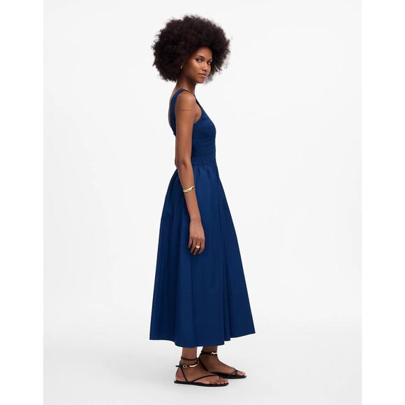 Madewell The Petite Melody Scoopback Smocked Midi Dress Blue PXS NWT Clean Girl - Picture 3 of 11